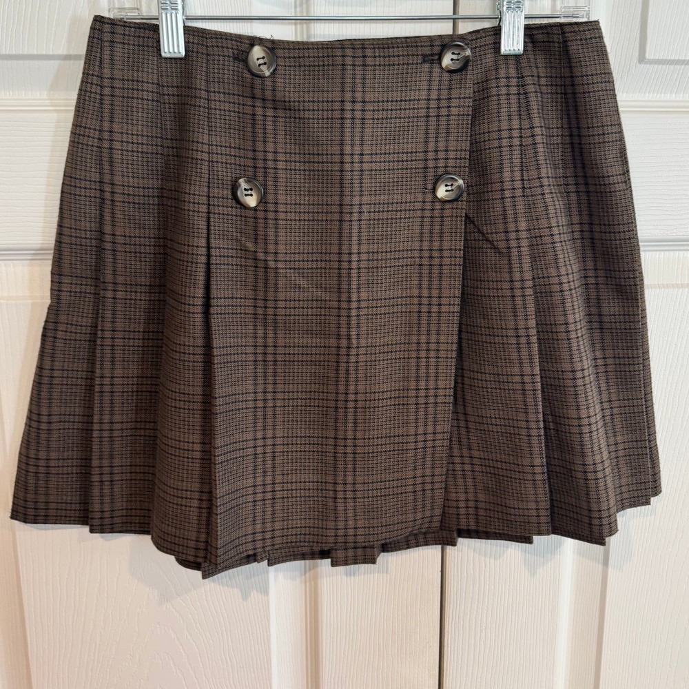 Vintage Tracy Evans Womens Brown Plaid Pleated Mini Skirt SZ 11 Heritage Preppy - Picture 2 of 10